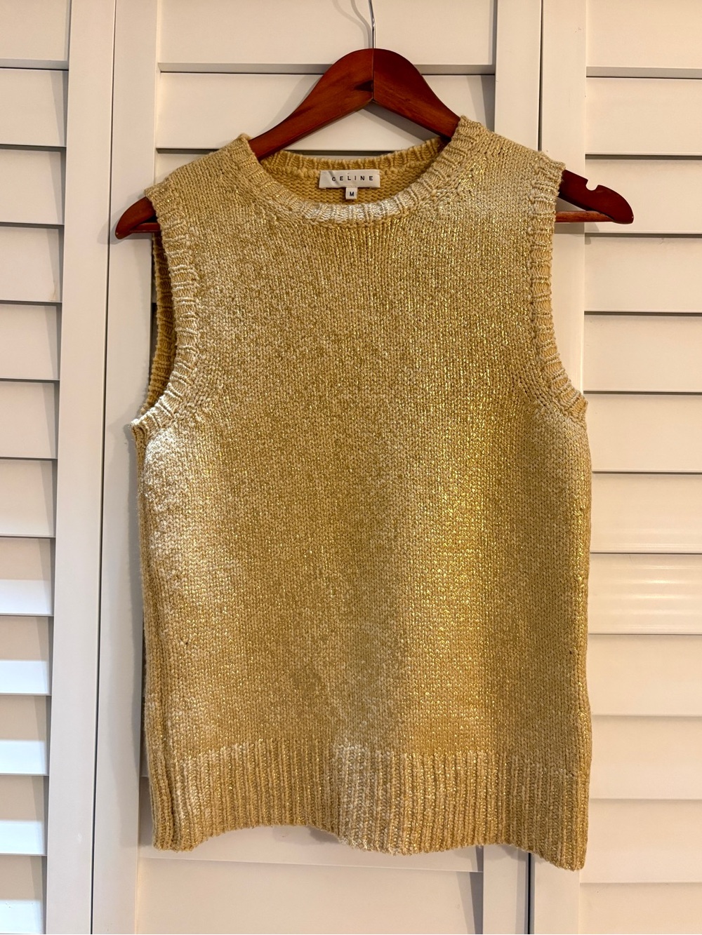 Celine Metallic Gold Crewneck Sleeveless Knit Top